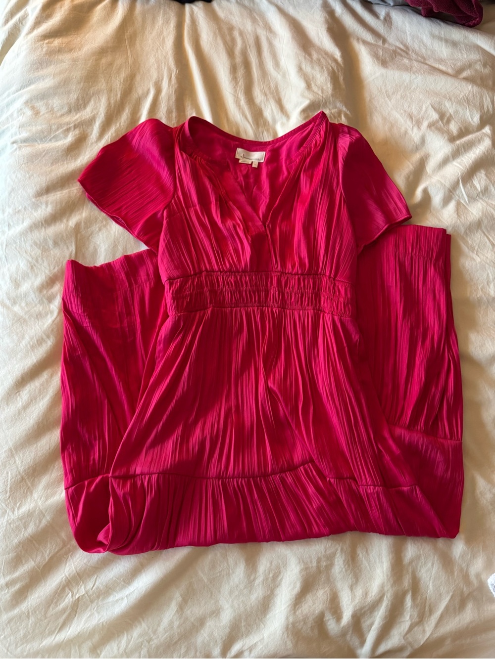 Anthropologie Women’s Vibrant Fuchsia Pleated Short-Sleeve Dress